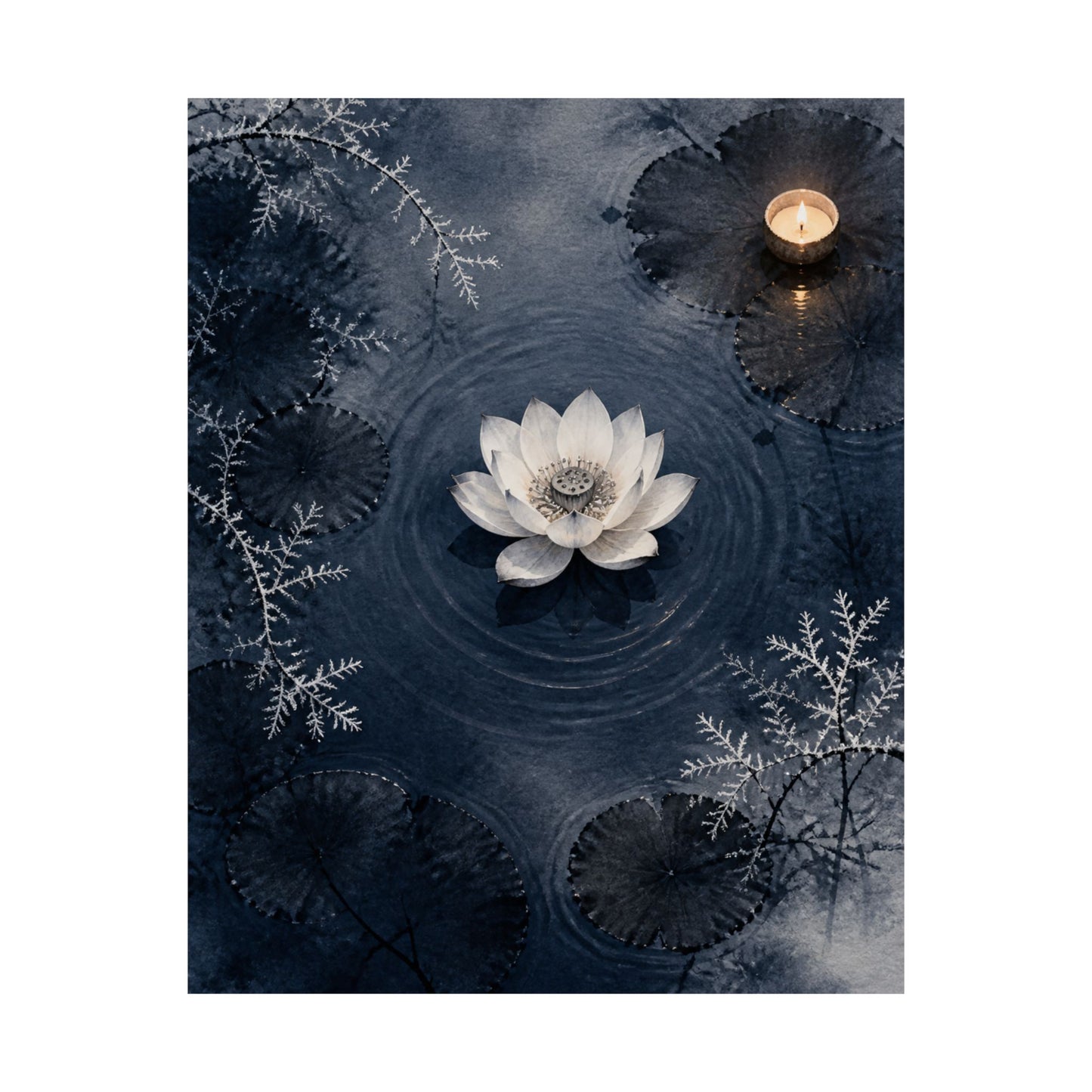 Lotus Flower Wall Art Print | Winter Zen Sumi E Art