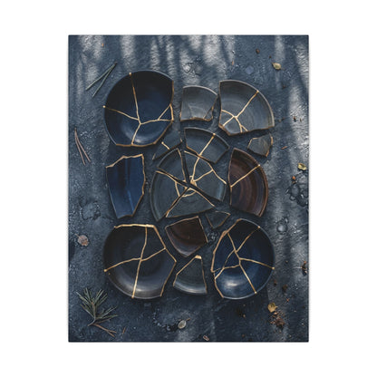 Dark Japandi Broken Pottery in Dappled | Shadow Zen Canvas Art