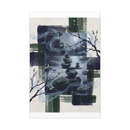 Moonlight River Stones Canvas Art - Zen Shibui
