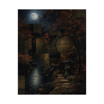 Moonlit Garden Shadow Zen Wall Art Print | Moody Dark Japandi Art