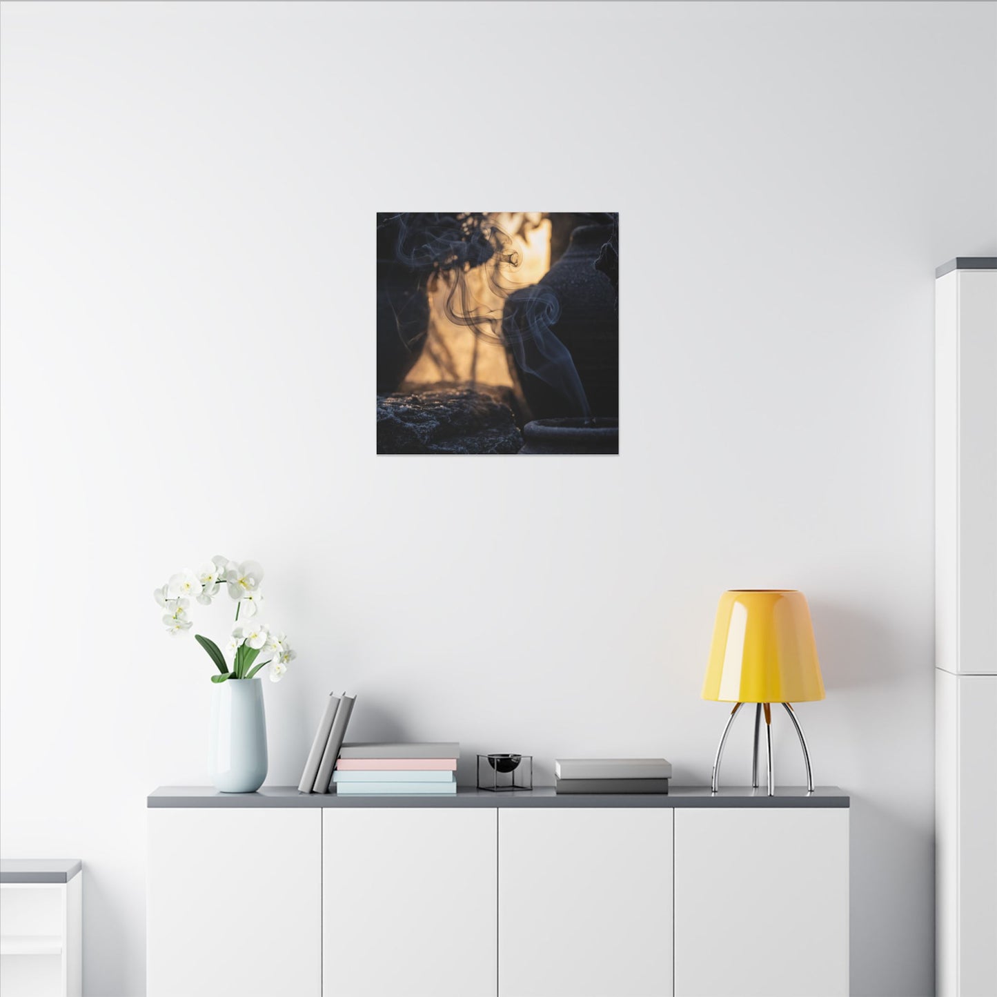 Incense Smoke Canvas Art | Winter Dark Japandi Shadow Zen Art