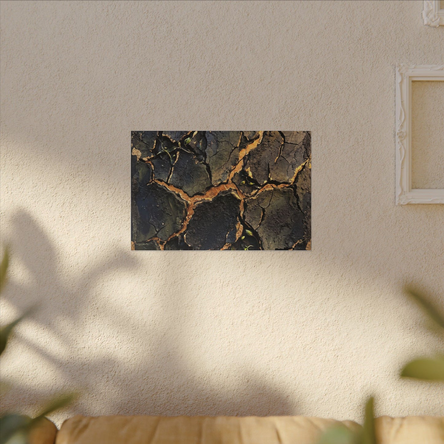 Cracked Earth Spring Canvas Art | Dark Japandi Atmospheric Design