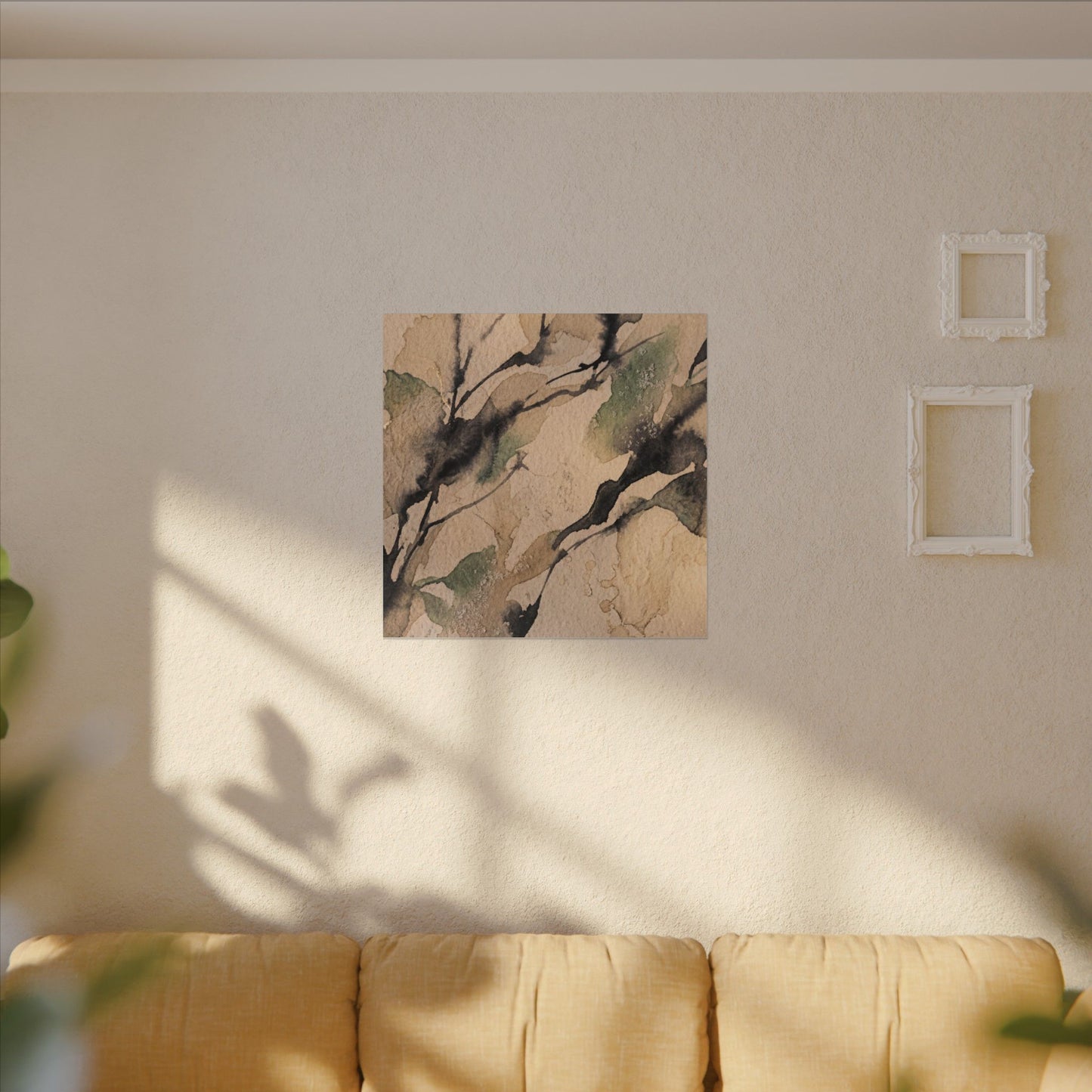 Japandi Shadow Play in Golden Hour | Watercolor Canvas Art