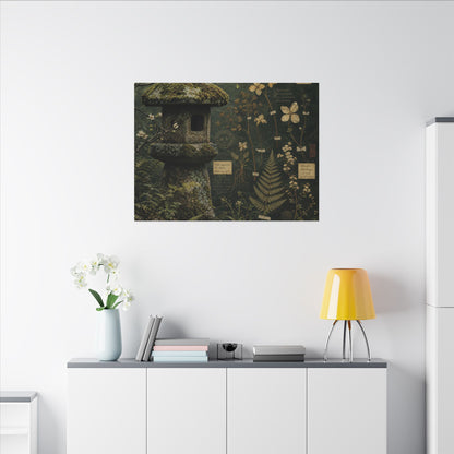 Spring Stone Lantern Herbarium Canvas Art | Nostalgic Decor