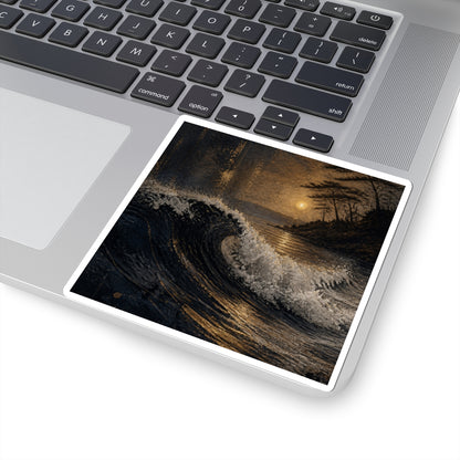 Golden Hour Ocean Wave Sticker - Dark Japandi Fukinsei
