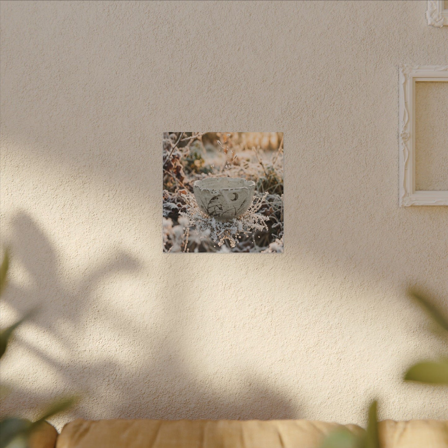 Japandi Ceramic Bowl in Golden Hour | Japanese Pattern Canvas Art