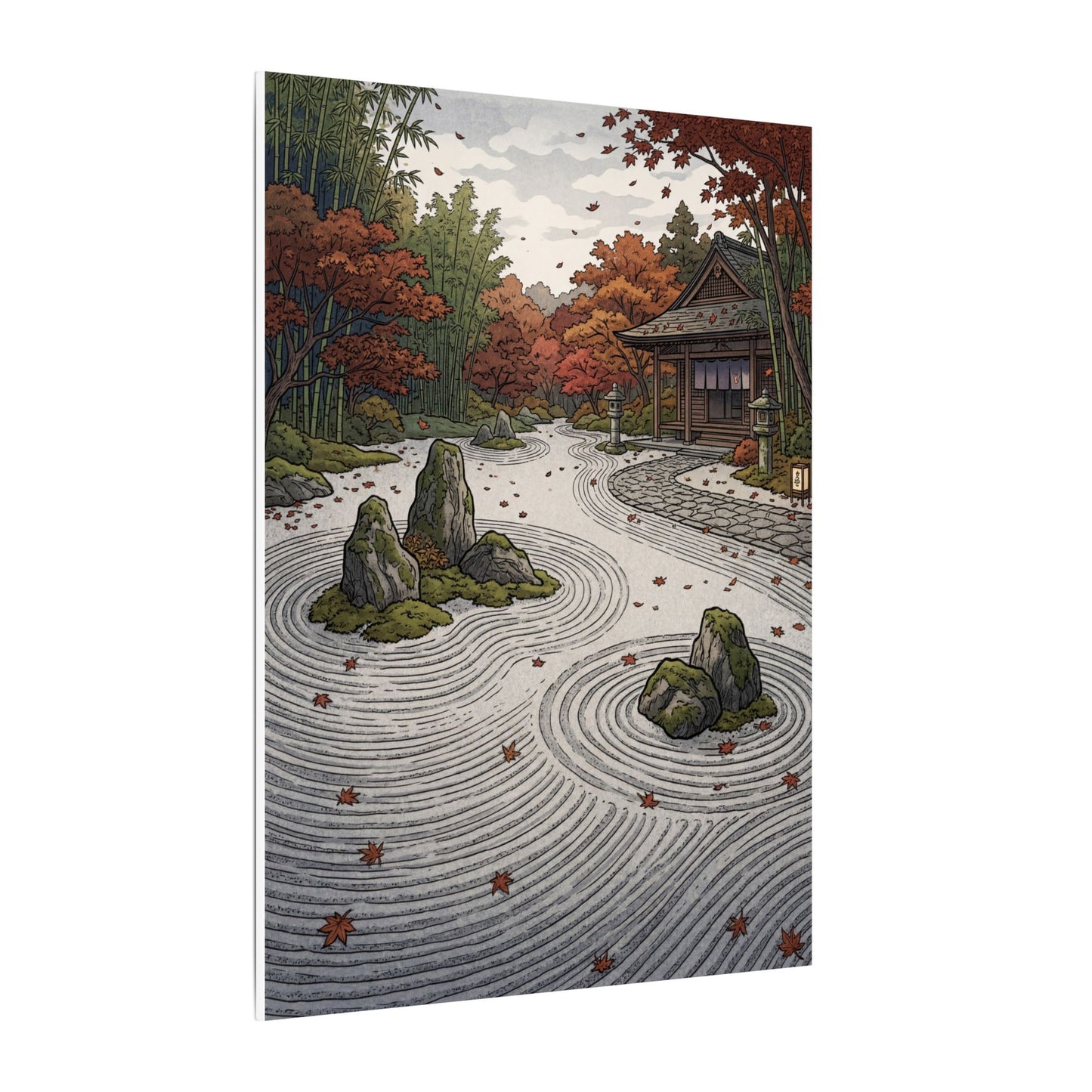 Autumn Rock Garden Ukiyo E Inspired Canvas Art | Peaceful Decor