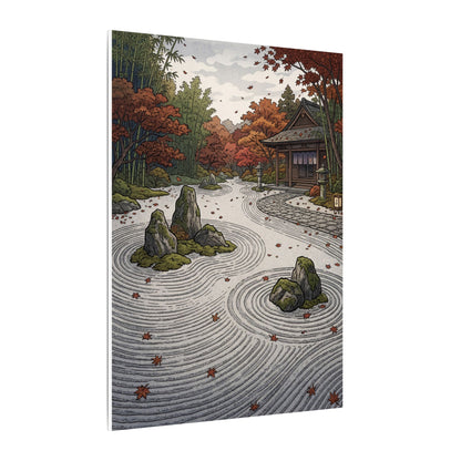 Autumn Rock Garden Ukiyo E Inspired Canvas Art | Peaceful Decor