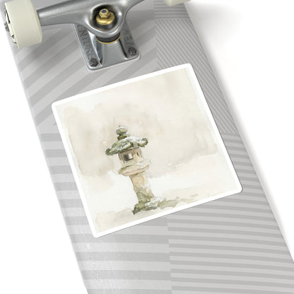 Cozy Stone Lantern Sticker - Watercolor Japandi Art Print