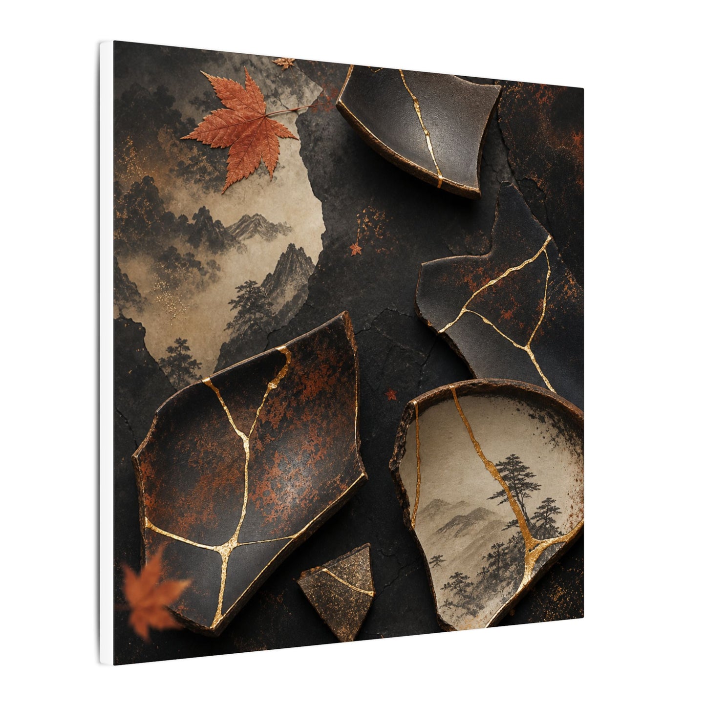 Broken Pottery Gold Vein Canvas Art | Philosophical Kintsugi Art