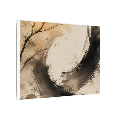 Japandi Ink Brushstroke in Golden Hour | Watercolor Canvas Art