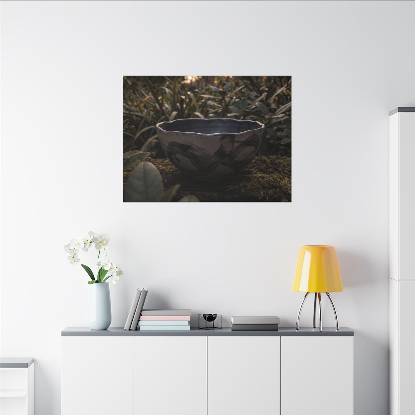 Ceramic Bowl Canvas Art | Summer Dark Japandi Charcoal Ink Art