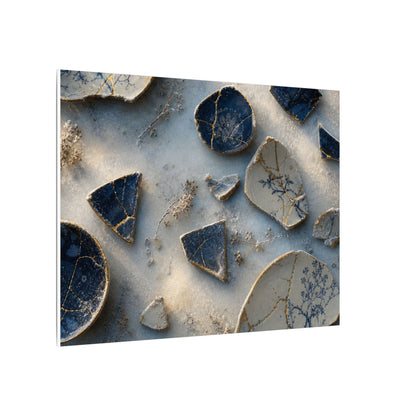Broken Pottery Canvas Art | Winter Kintsugi Gold Vein Art
