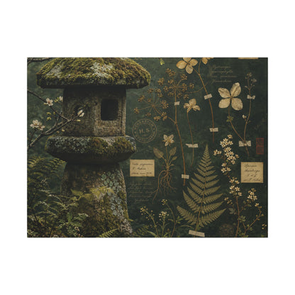 Spring Stone Lantern Herbarium Canvas Art | Nostalgic Decor