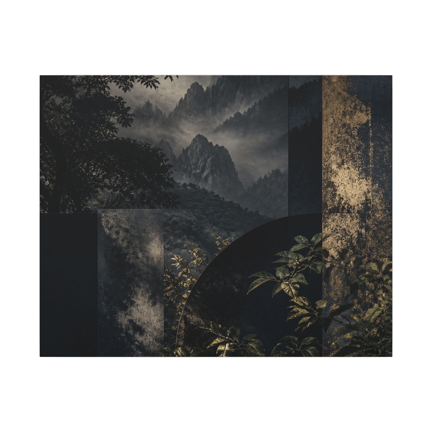Mountain Mist Summer Canvas Art | Dark Japandi Atmospheric Design