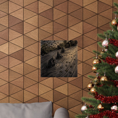 Rock Garden Autumn Wall Art Print | Dark Japandi Sophisticated Design