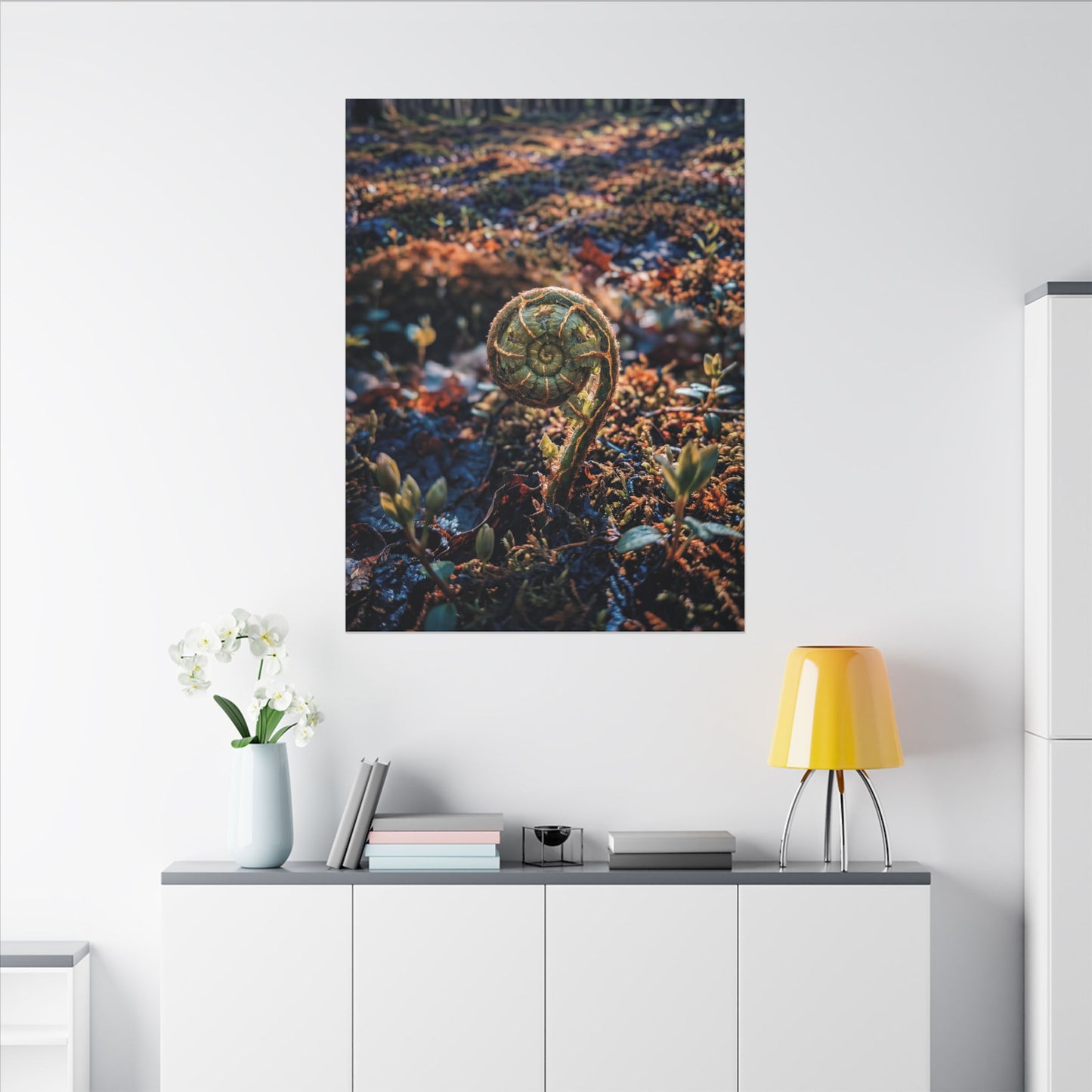 Kintsugi Fern Unfurling in Dappled | Gold Vein Canvas Art