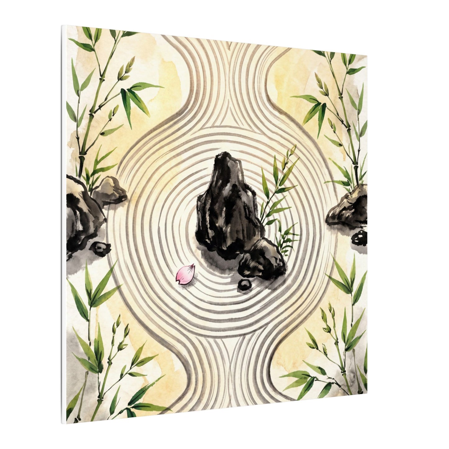 Zen Rock Garden in Golden Hour | Sumi E Canvas Art