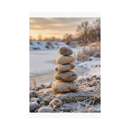 Winter River Stones Japanese Pattern Wall Art Print | Warm Decor
