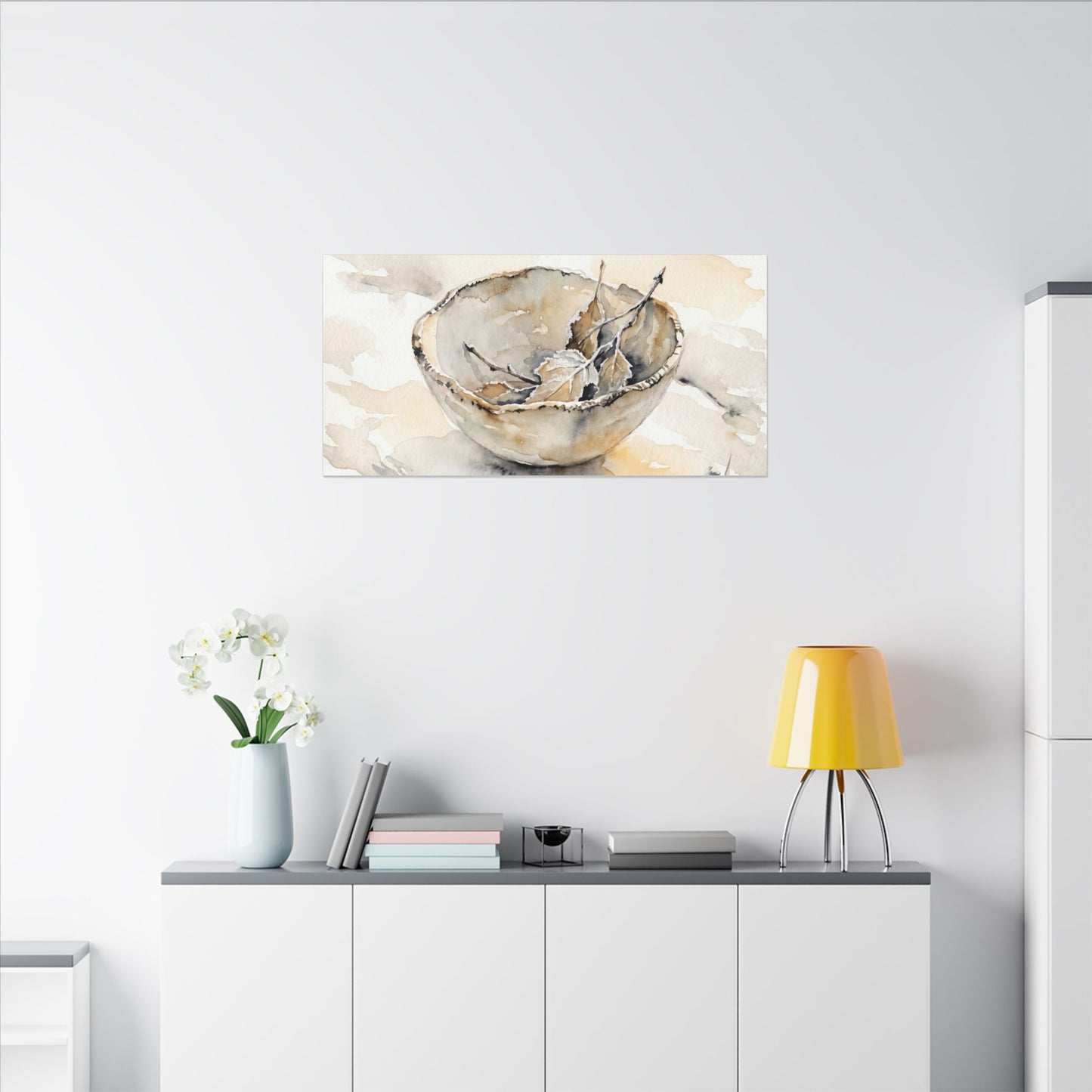 Ceramic Bowl Canvas Art | Winter Japandi Watercolor Art