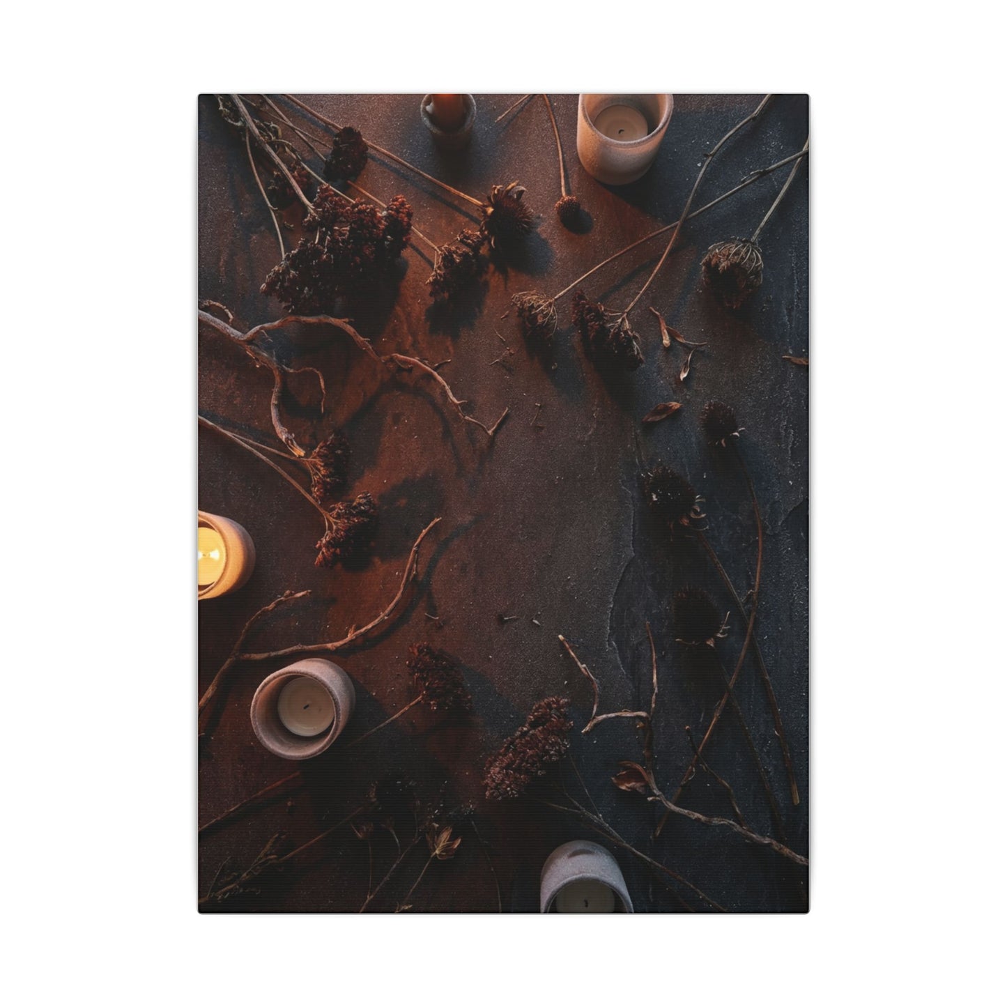 Dried Flowers Canvas Art | Winter Dark Japandi Moody Minimal Art