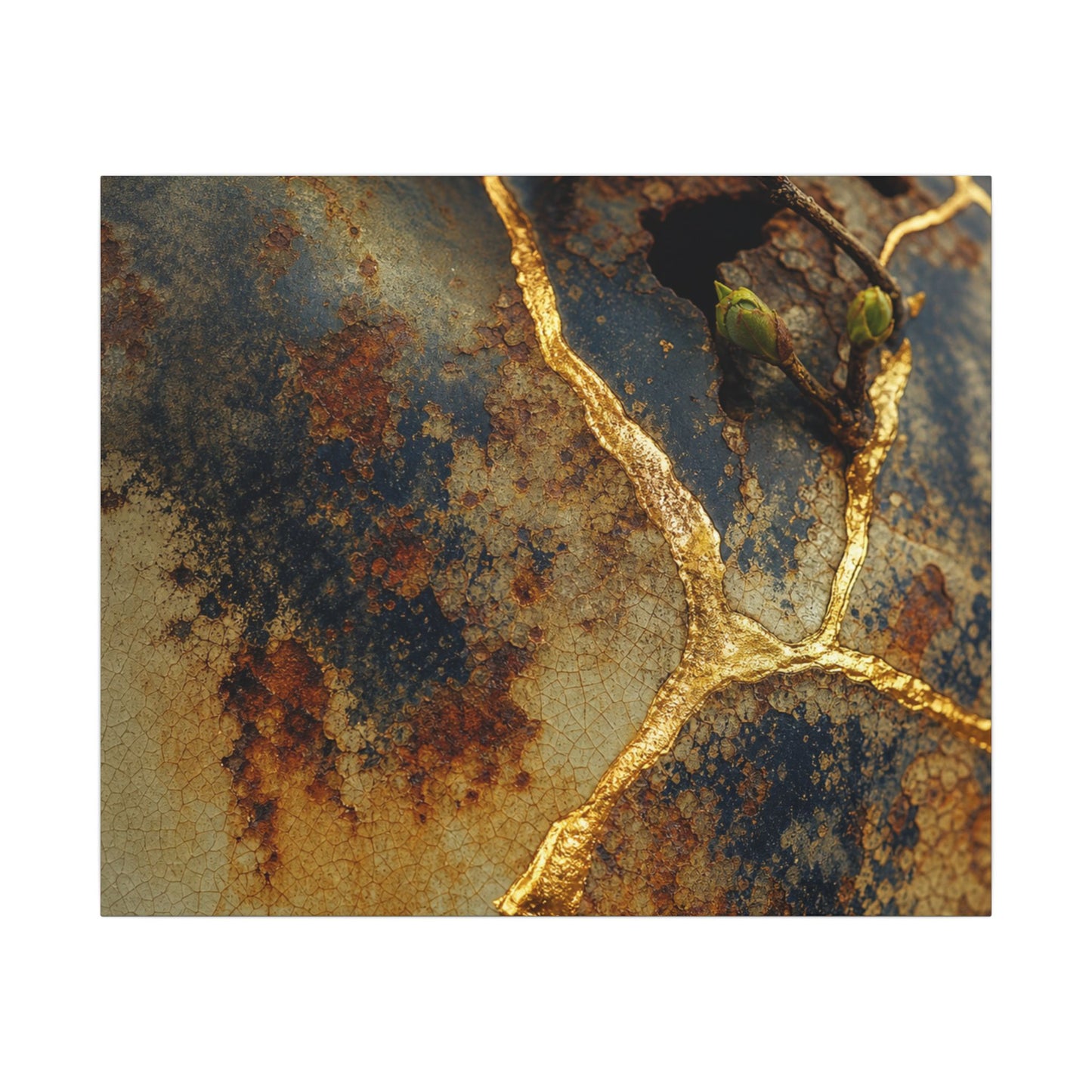 Datsuzoku Rust Patina Canvas Art - Kintsugi Crackle Gold