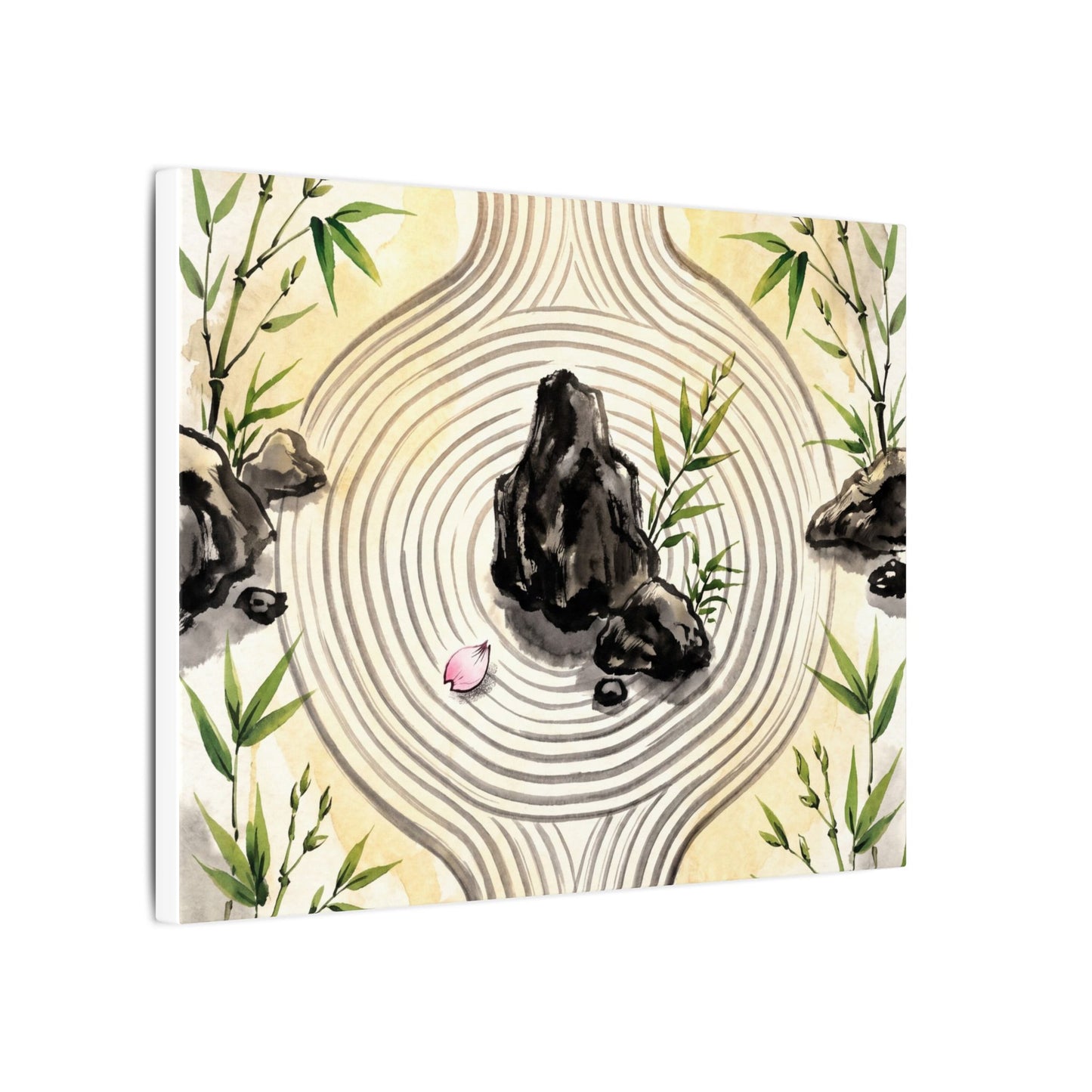Zen Rock Garden in Golden Hour | Sumi E Canvas Art