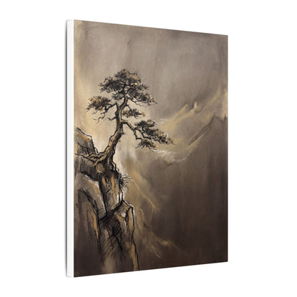 Pine Tree Charcoal Ink Canvas Art | Luxurious Dark Japandi Art