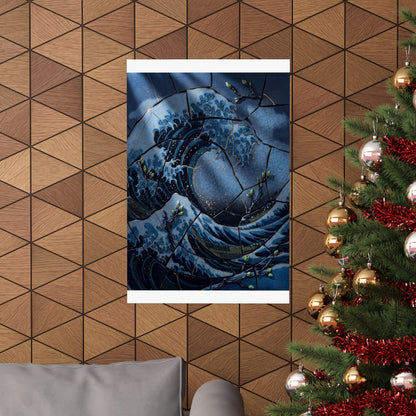 Spring Ocean Wave Crackle Gold Wall Art Print | Healing Decor
