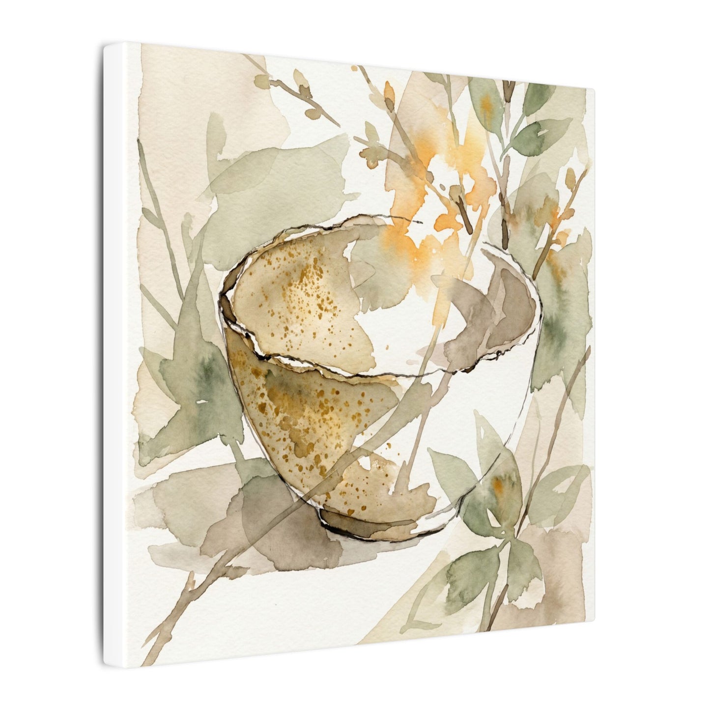 Spring Ceramic Bowl Watercolor Canvas Art | Neutral Decor
