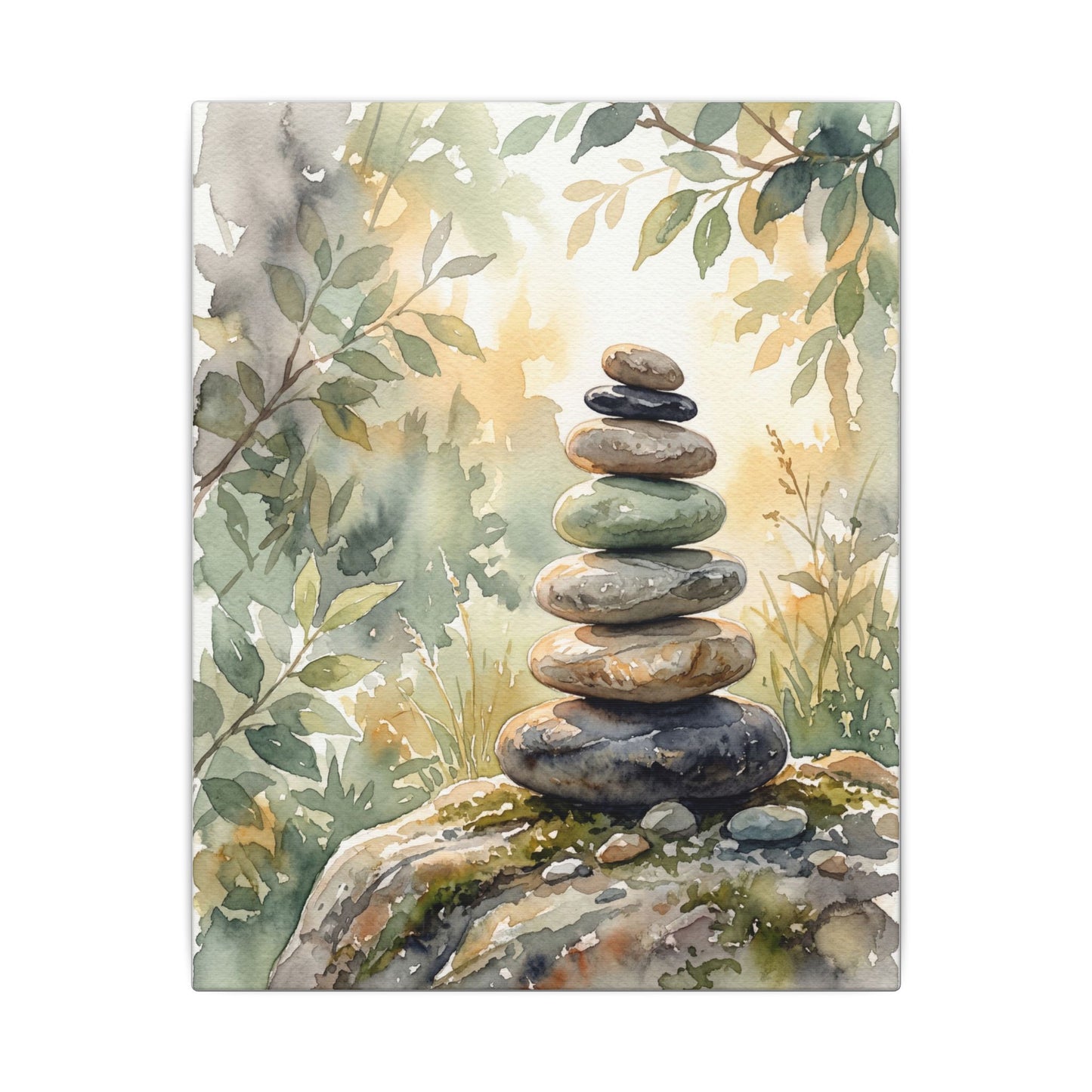 Golden Hour River Stones Canvas Art - Japandi Mono No Aware