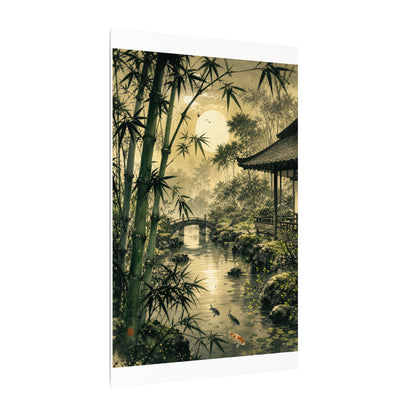 Moonlit Garden Sumi E Canvas Art | Calm Zen Art