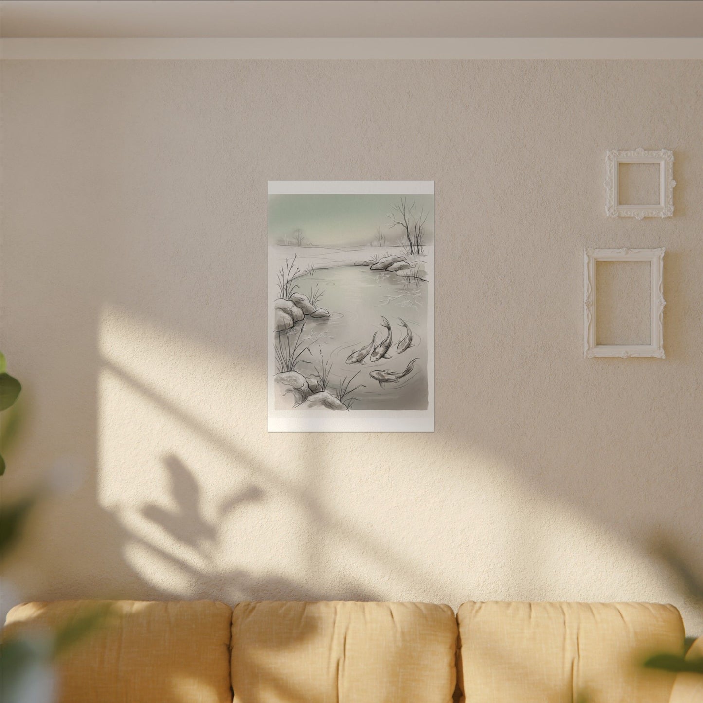 Koi Pond Minimal Line Canvas Art | Cozy Japandi Art