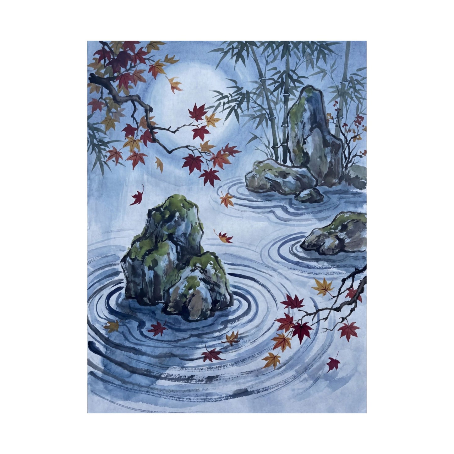Rock Garden Sumi E Wall Art Print | Peaceful Zen Art