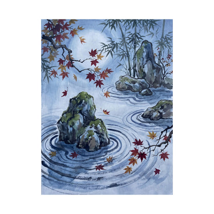 Rock Garden Sumi E Wall Art Print | Peaceful Zen Art