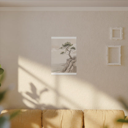 Japandi Pine Tree in Dappled | Minimal Line Canvas Art
