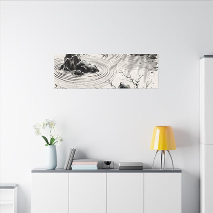 Rock Garden Canvas Art | Winter Zen Sumi E Art