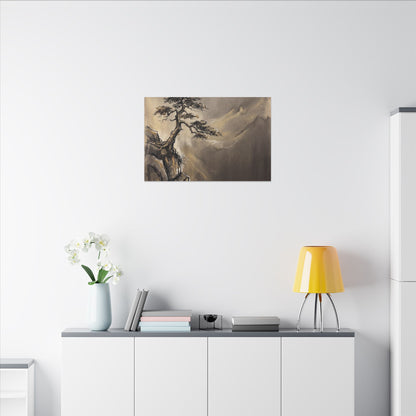 Pine Tree Charcoal Ink Canvas Art | Luxurious Dark Japandi Art