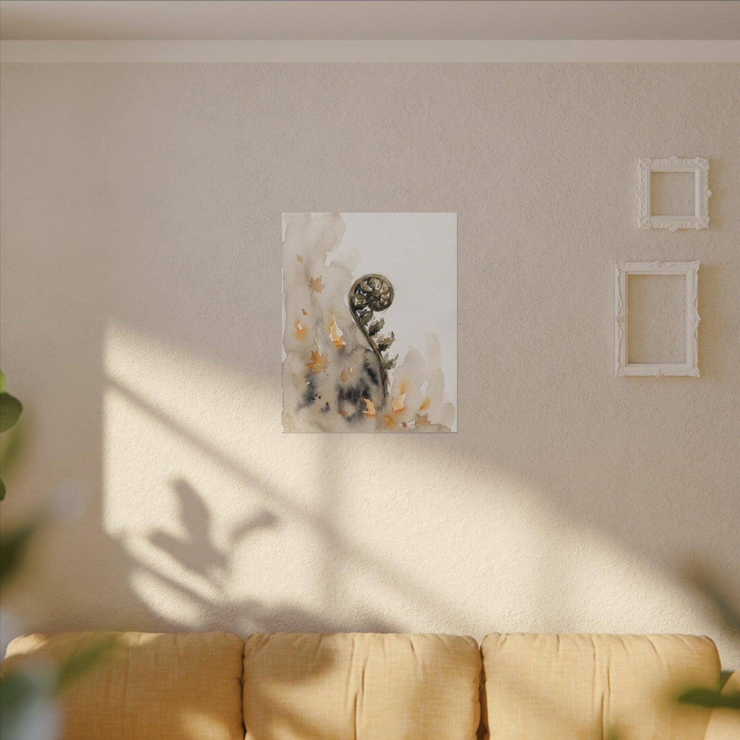 Fern Unfurling Watercolor Canvas Art | Earthy Japandi Art