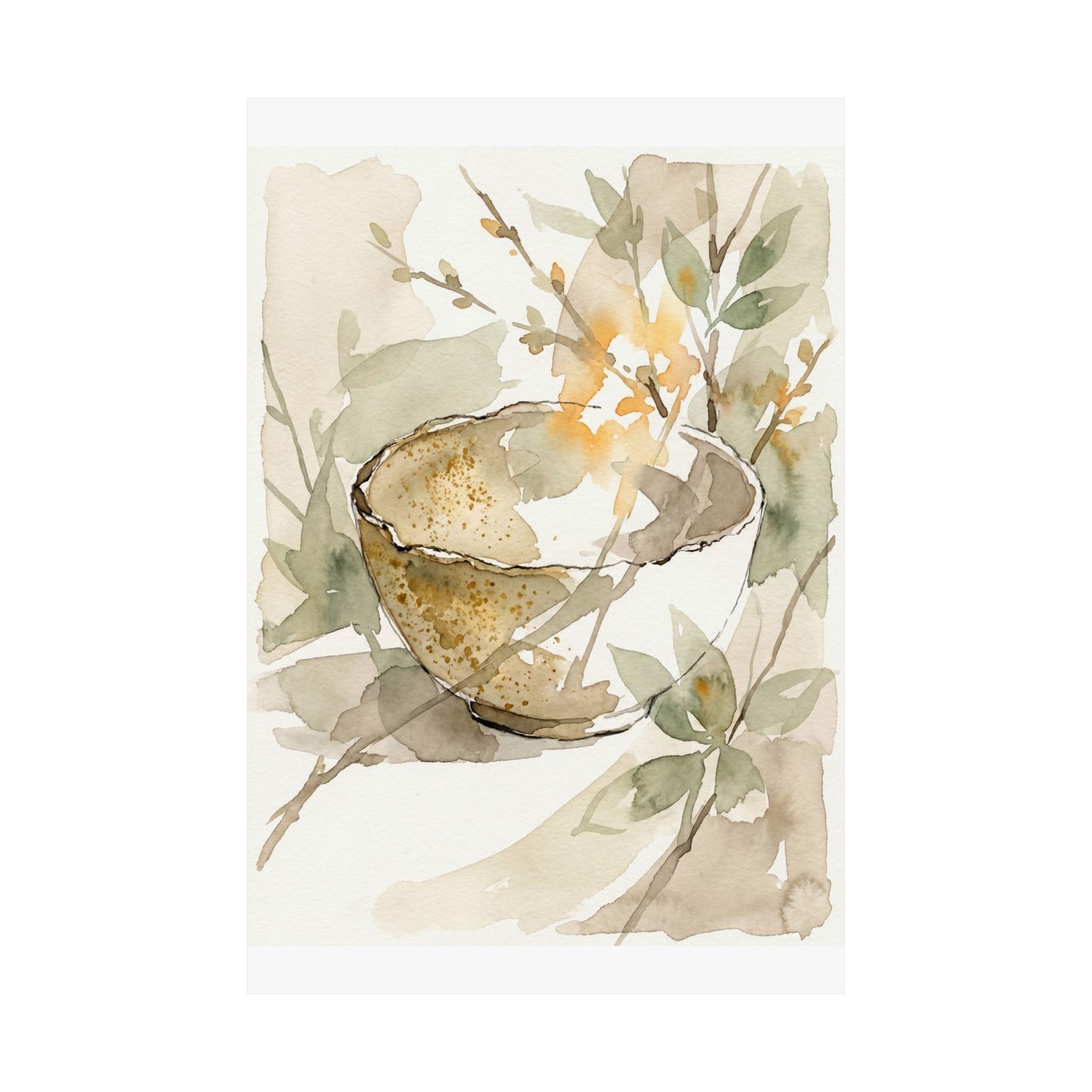 Spring Ceramic Bowl Watercolor Wall Art Print | Elegant Decor