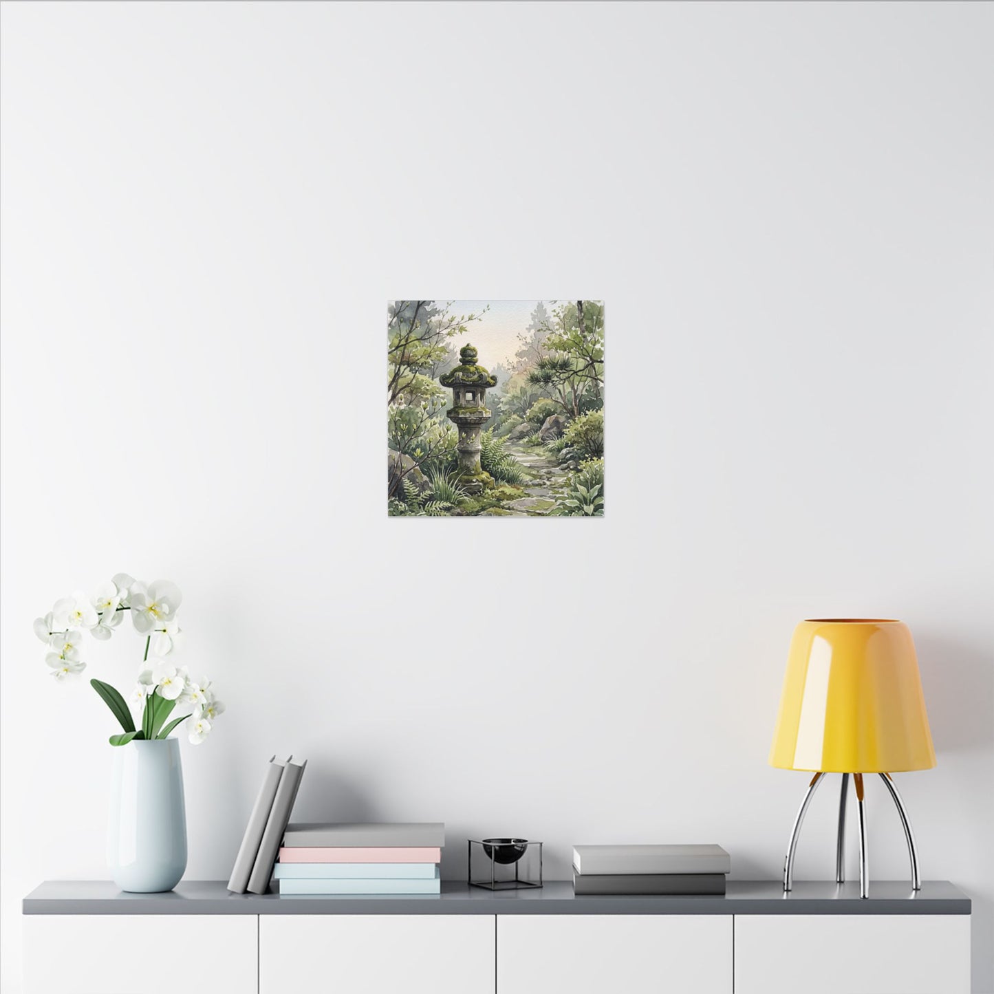 Neutral Stone Lantern Canvas Art - Watercolor Japandi