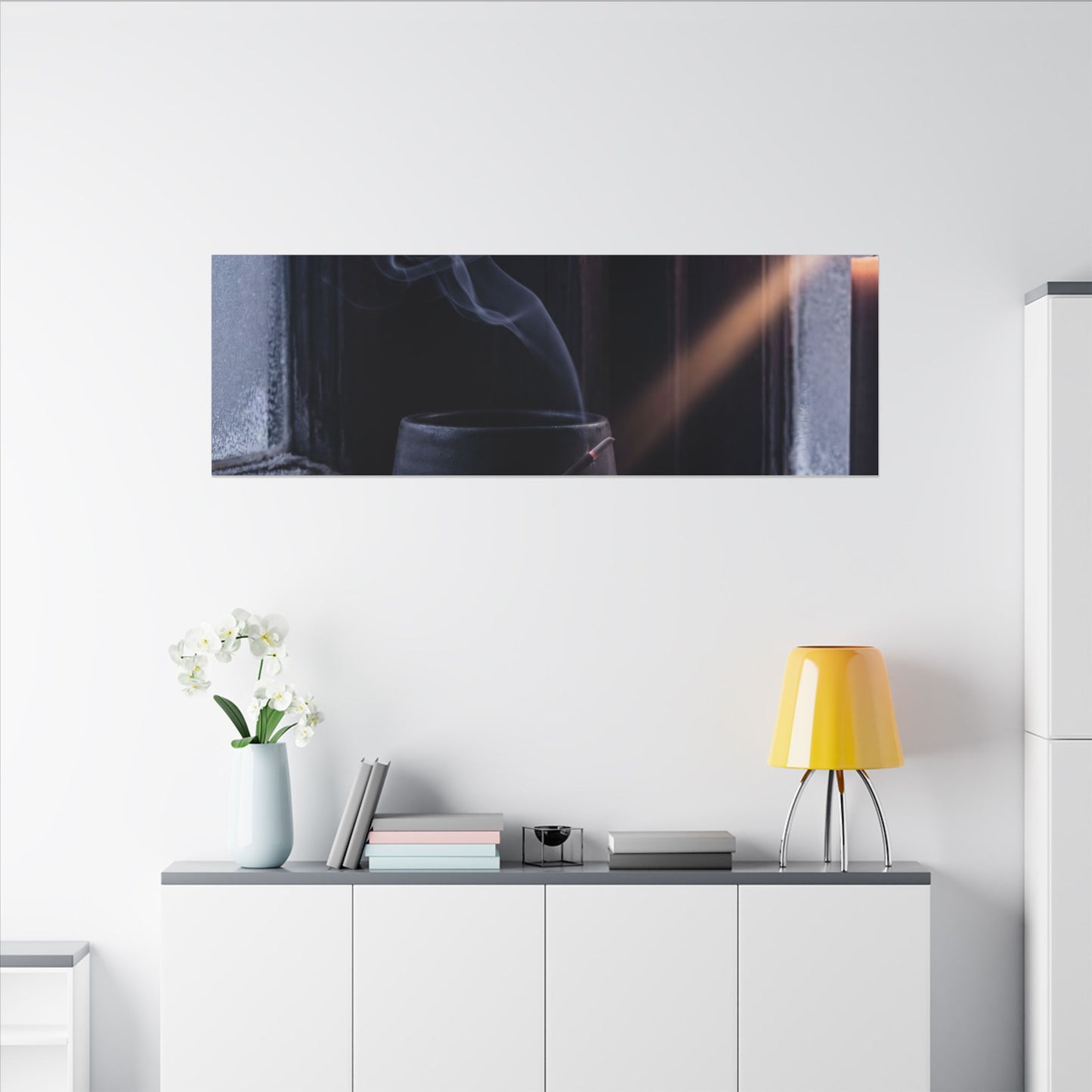 Incense Smoke Winter Canvas Art | Dark Japandi Sophisticated Design