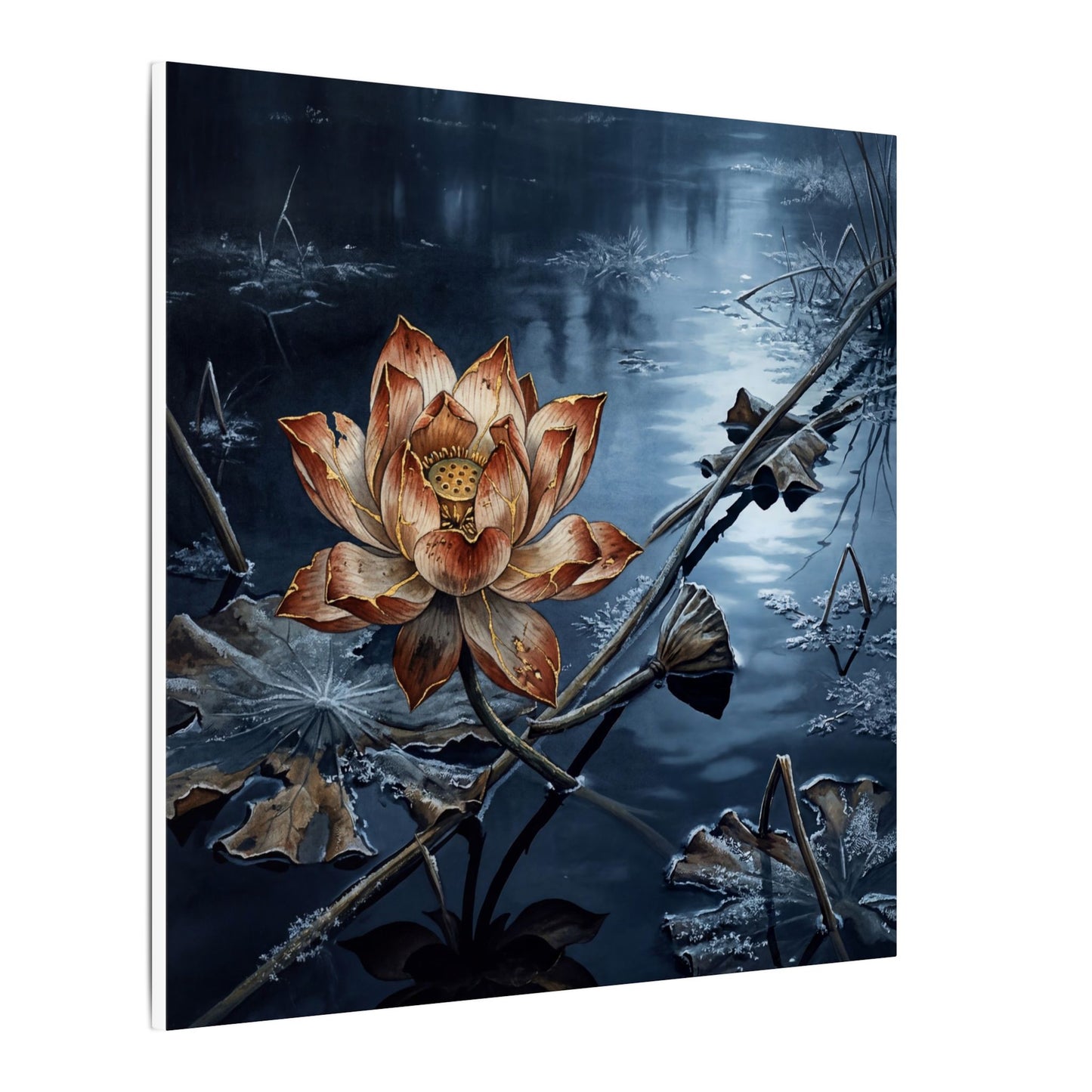 Winter Lotus Flower Broken Beauty Canvas Art | Healing Decor