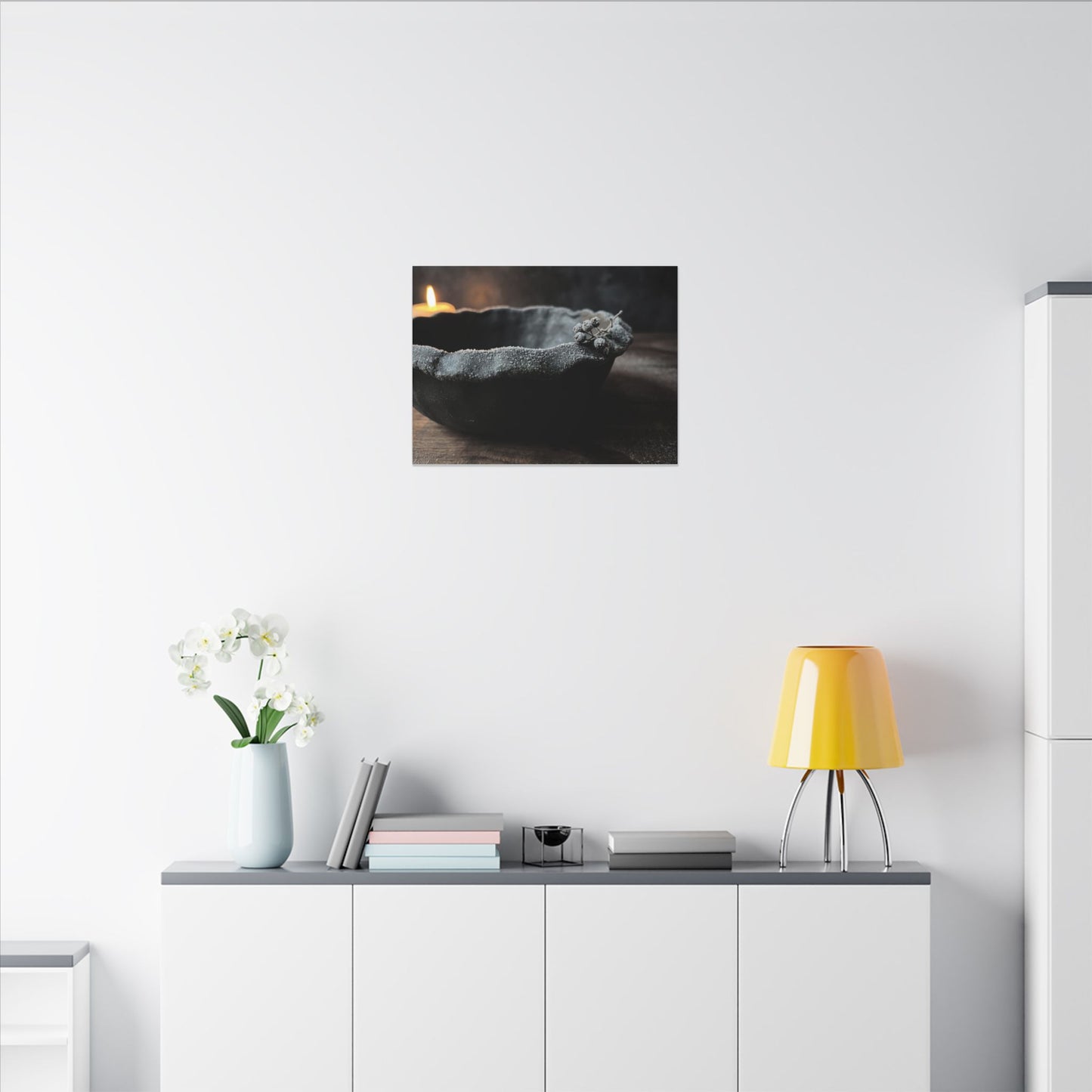 Ceramic Bowl Canvas Art | Winter Dark Japandi Shadow Zen Art