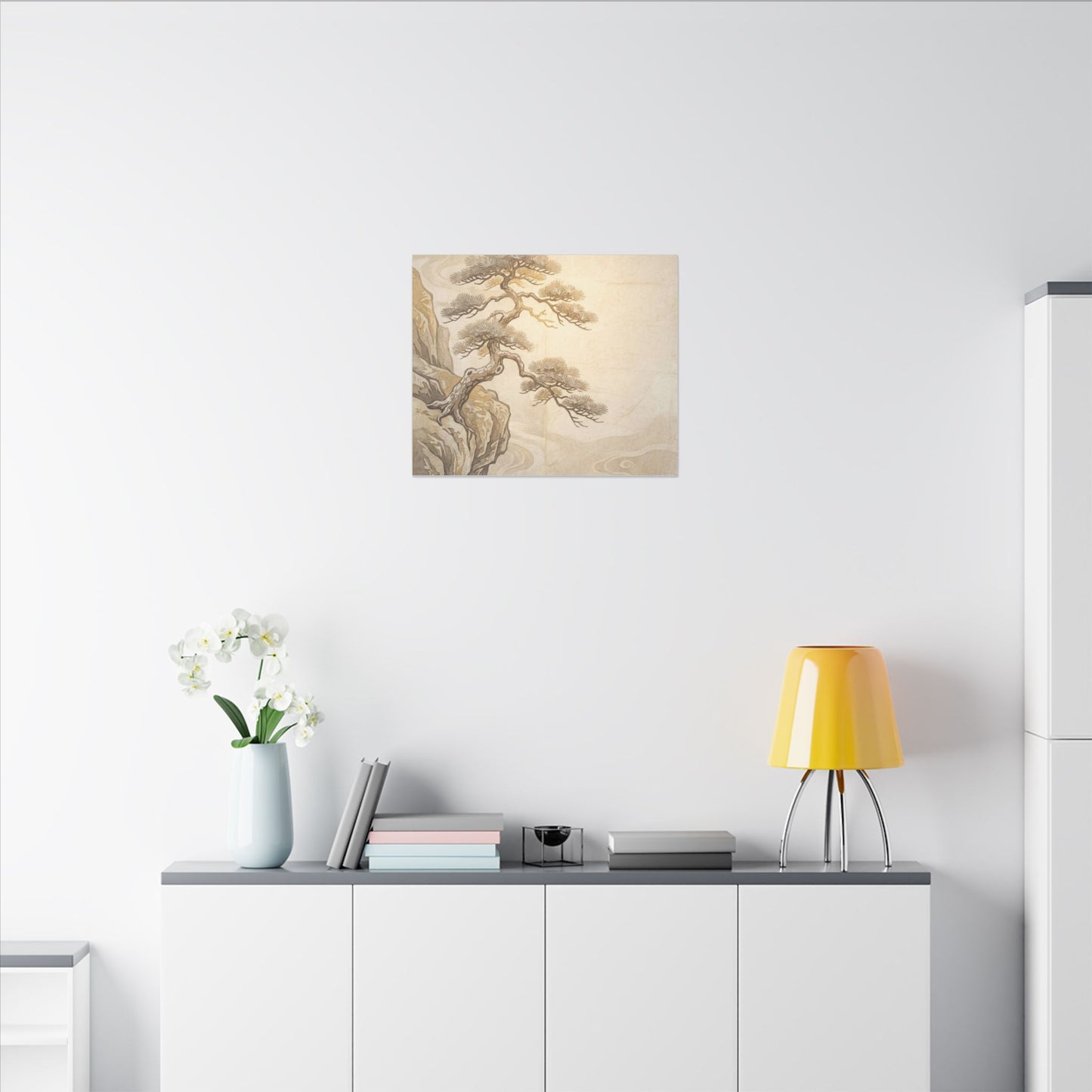 Winter Pine Tree Japanese Pattern Canvas Art | Elegant Decor