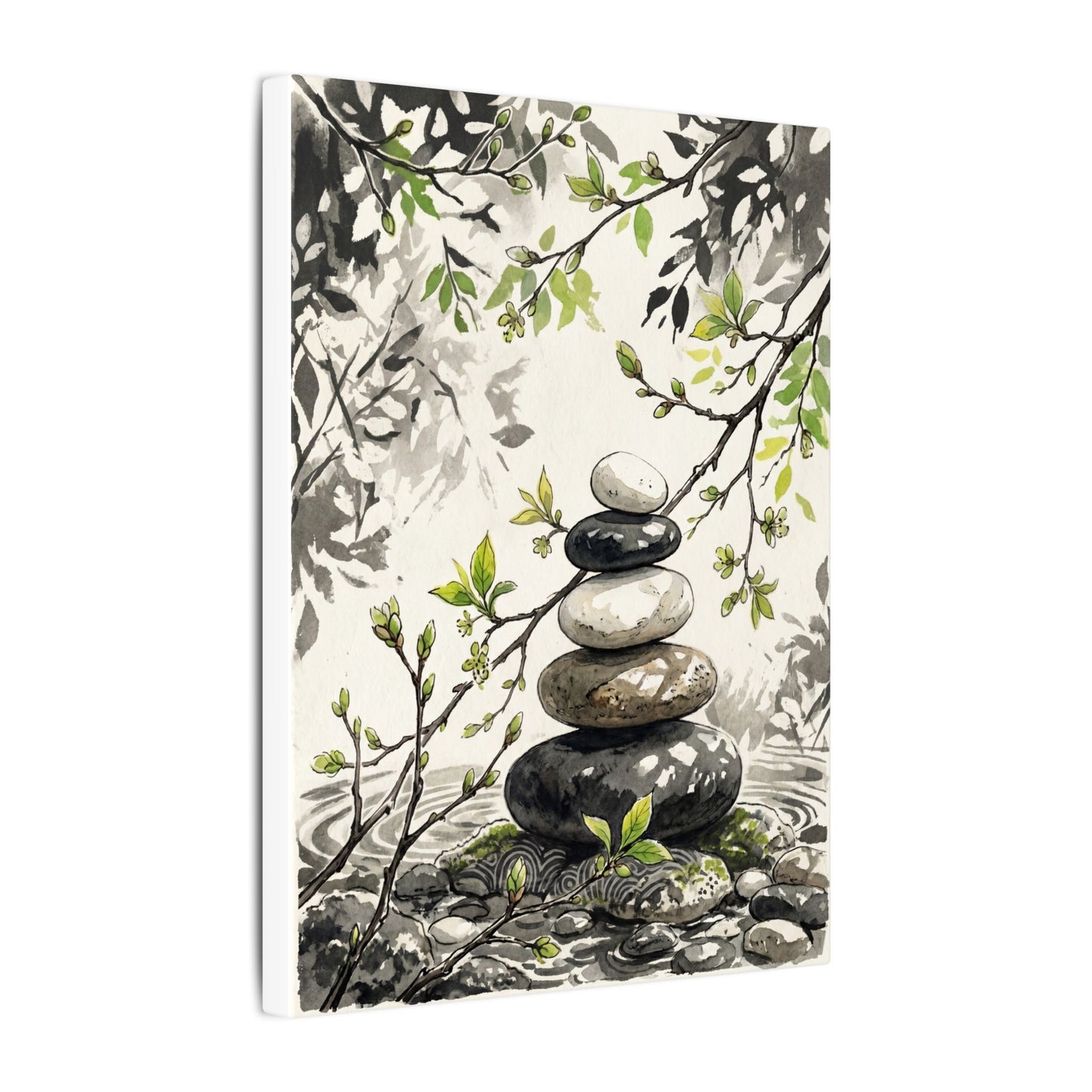 Spring River Stones Japanese Pattern Canvas Art | Elegant Decor