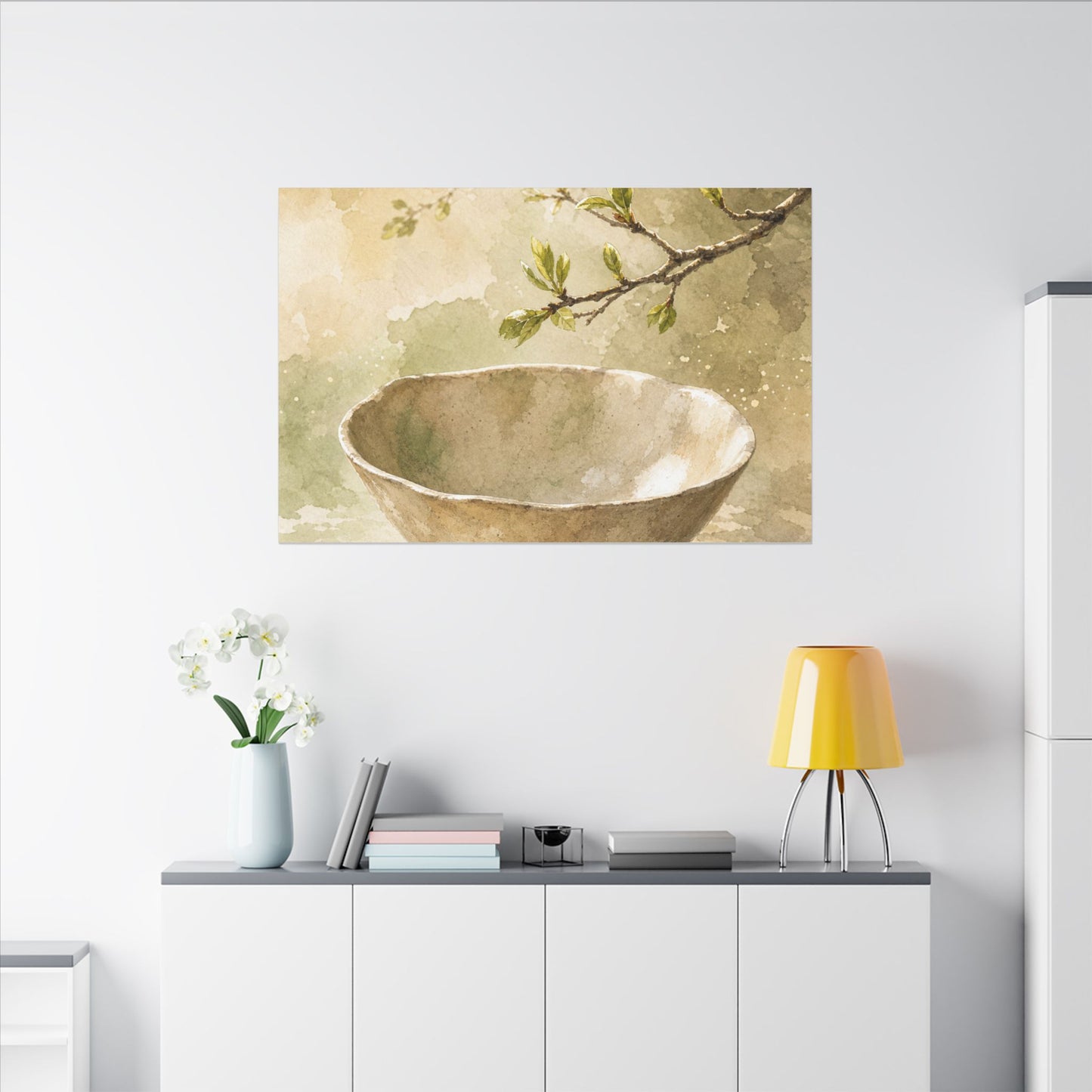 Warm Ceramic Bowl Canvas Art - Watercolor Japandi