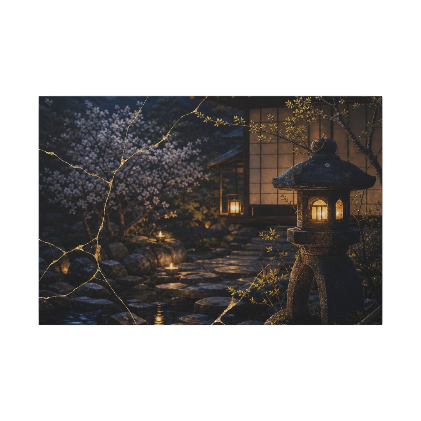 Seijaku Moonlit Garden Canvas Art - Kintsugi Gold Vein