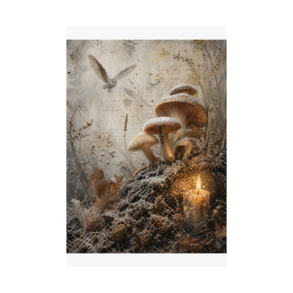 Winter Wild Mushrooms Texture Wall Art Print | Elegant Decor