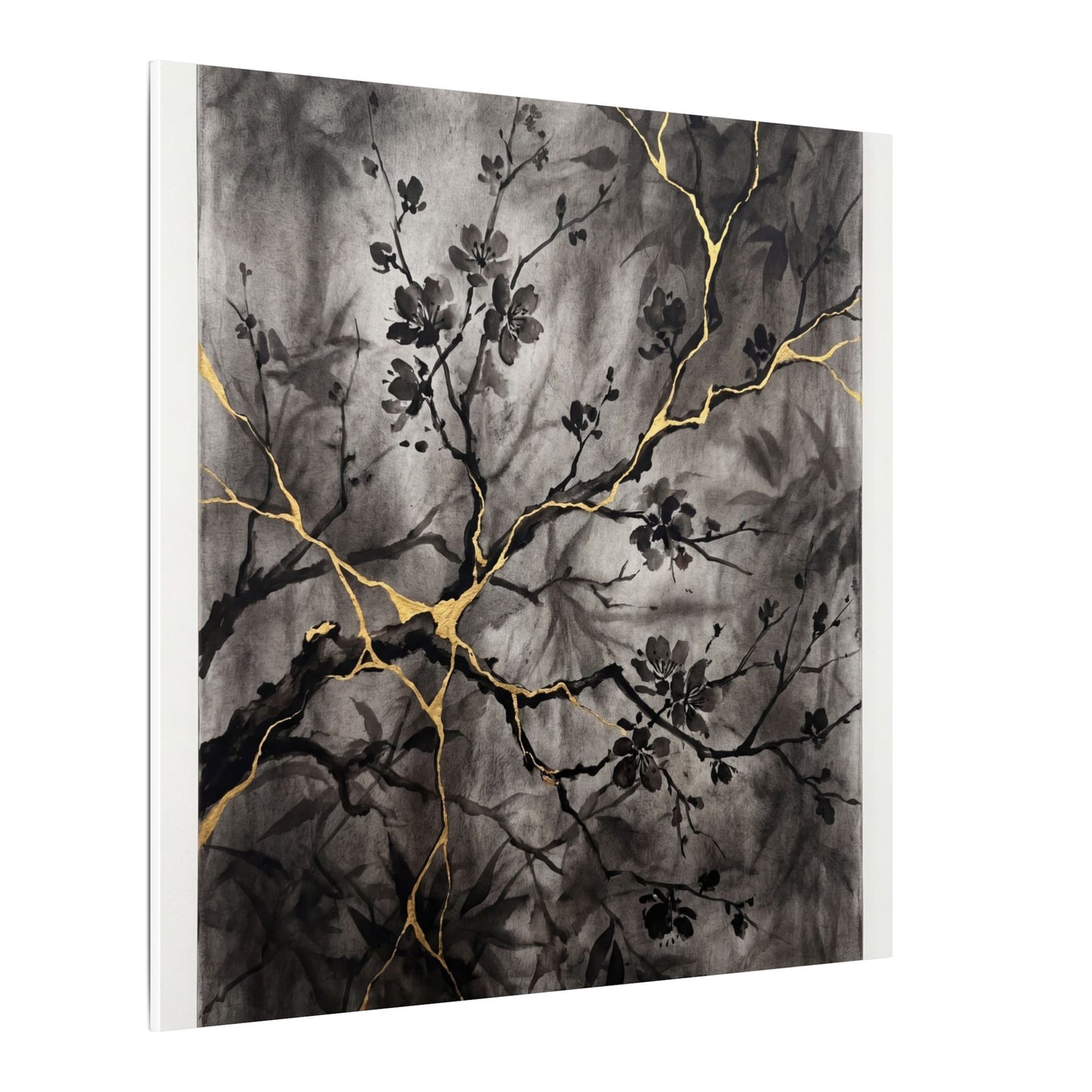 Kanso Cherry Blossom Canvas Art - Kintsugi Crackle Gold